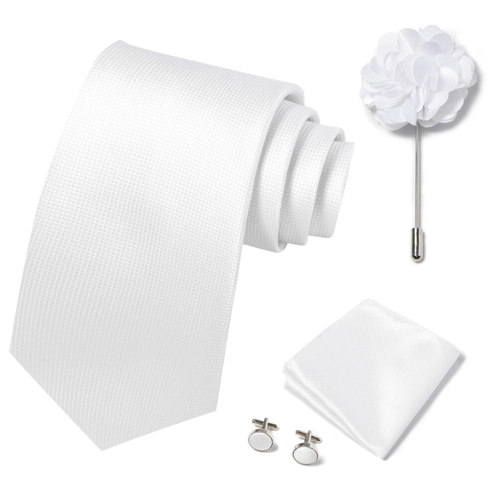 5322 Solid Color Ties Set Handkerchief Cufflinks Brooch 3.15 inches Classic
